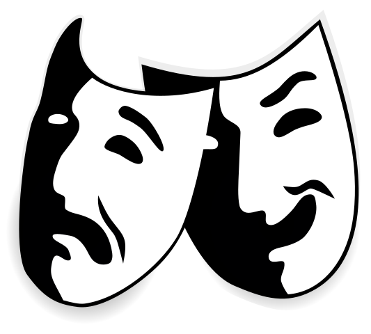 Illustration of conventional comedy and tragedy theatrical masks. Source: https://commons.wikimedia.org/wiki/File:Comedy_and_tragedy_masks_without_background.svg