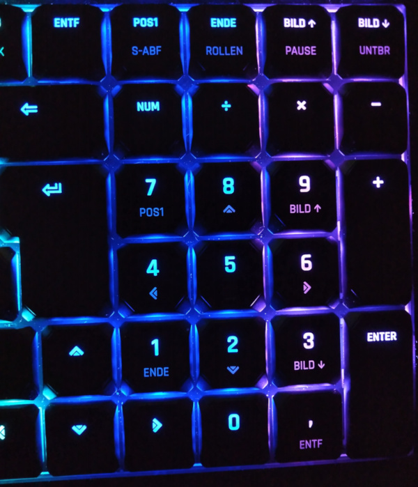 The numerical pad of a keyboard with background illumination.