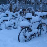 Bicycles in the snow near the campus of the University of Graz, Austria, at dawn on 27 Dec 2005. Picture taken and uploaded by Dr. Marcus Gossler.