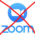 The pictore shows the Zoom logo, which is crossed out with red marker.