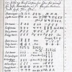 The image shows a photograph of a page of Jón Ólafsson's manuscript AM. 413 fol (1732-1752). Source: https://commons.wikimedia.org/wiki/File:Cryptic_runes.jpg